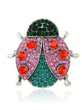 Vintage Look Rhinestone Multicolor Ladybug Brooch